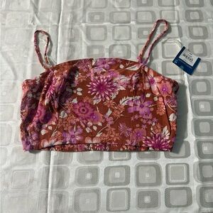 Arizona Jean Co Red Multi Floral Smocked Back Crop Cami Top Medium NWT